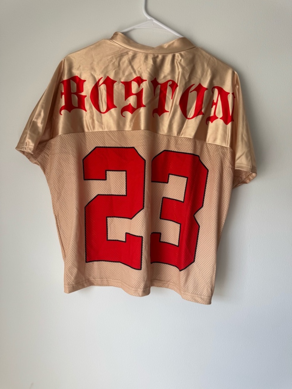 Beige and Red 'Boston' Number 23 Men's Sport Shirt